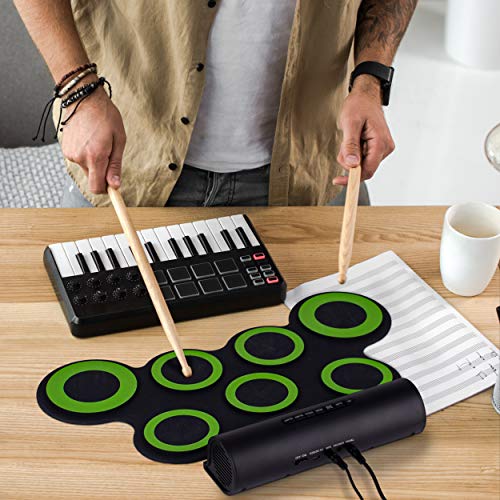 QoQoba Electronic Drum Set for Kids | Adult Beginner Pro MIDI Drum Kit Practice Pad Incl. Foldable Headphone | Drum Sticks | Builtin Speaker-Battery | Great Holiday Birthday Gift for Kids Drum Set