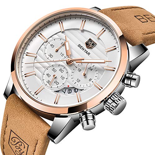 BENYAR Brand Casual Men Watch Fashion Sport Analog Quartz Waterproof Leather Mens Wristwatch-GW