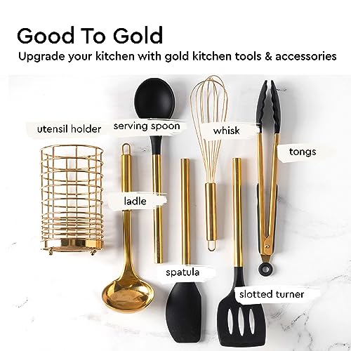 Black and Gold Kitchen Utensils with Gold Utensil Holder 17PC Gold
