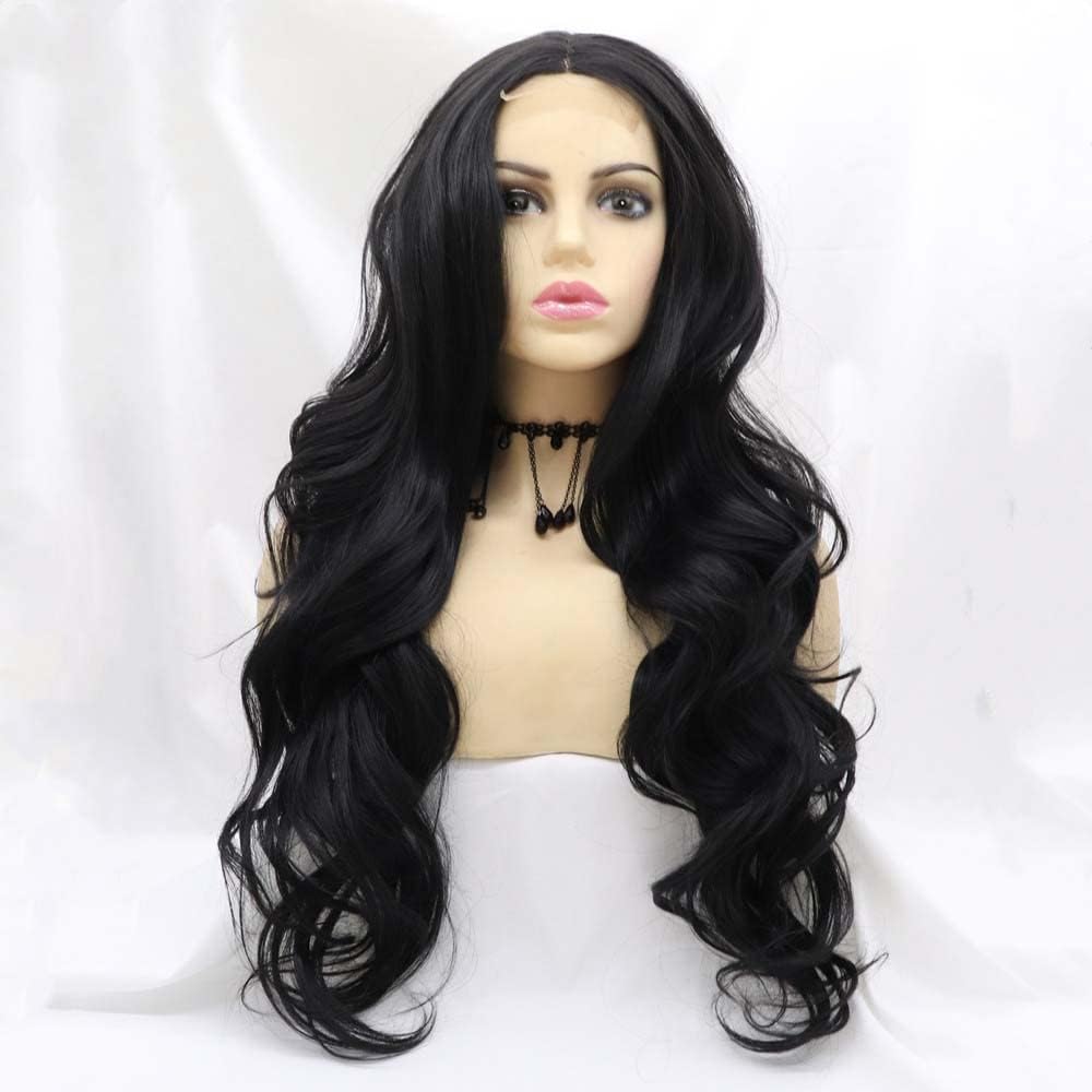 Xiweiya Wigs Synthetic Black Lace Front Wigs 1 * 4Lace Wigs 1b#Color Heat Resistant Fiber Long Wavy Wigs Black Cheap Wigs…