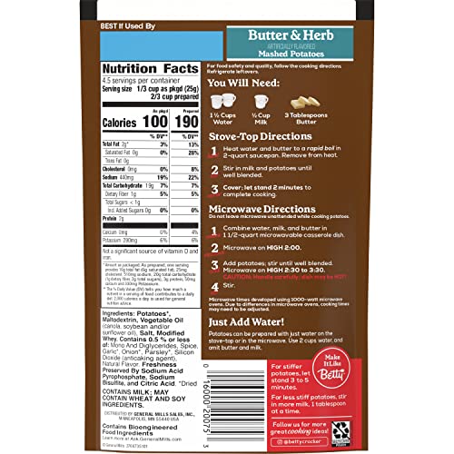 BETTY CROCKER BUTTER & HERB MASHED POTATOES, 4 OUNCES
