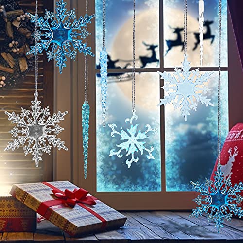 VGOODALL 36PCS Christmas Snowflake Icicle Decorations,Gradient Color Snowflake Icicles Ornaments Set Acrylic Christmas Ornaments for Christmas Tree Outdoor Party Decoration Craft Projects