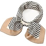 Silk Scarf Square Satin Headscarf Fashion Stripe Neck Hair Scarves for Women Beige