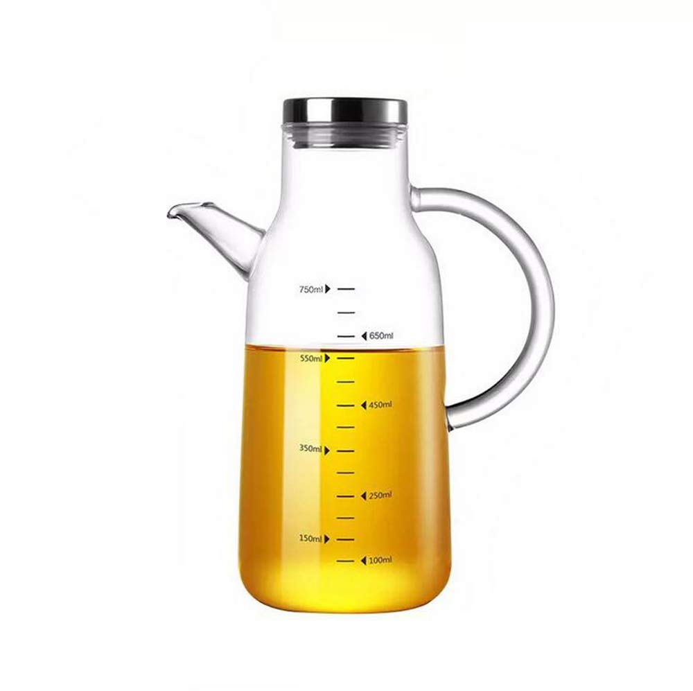 XiaoShenLu Glass Olive Oil Dispenser Non-Drip Kitchen Vinegar Barbecue Marinade Dispenser Bottle With Scale and Non-Slip Handle for Kitchen, 750ml