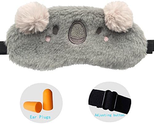 ZHICHEN Silk Eye Mask with Lovely 3D Cute Rabbit or Koala Face Soft Eye Bags Adjustable Sleeping Blindfold for Kids Girls Adult for Yoga Traveling Sleeping Party (Koala)