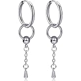 Fusamk Punk Stainless Steel Huggie Hinged Hoop Earrings Circle Dangle Drop Earrings,2PCS