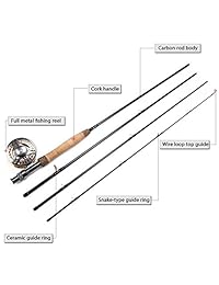 Sougayilang   Barra de pesca con mosca y carrete de aleación de aluminio mecanizado CNC, paquete completo para pesca con mosca