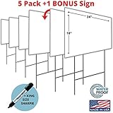 Blank Yard Signs 5 Pack +1 Bonus 24"x18" Includes H Stakes (6, Blank White)