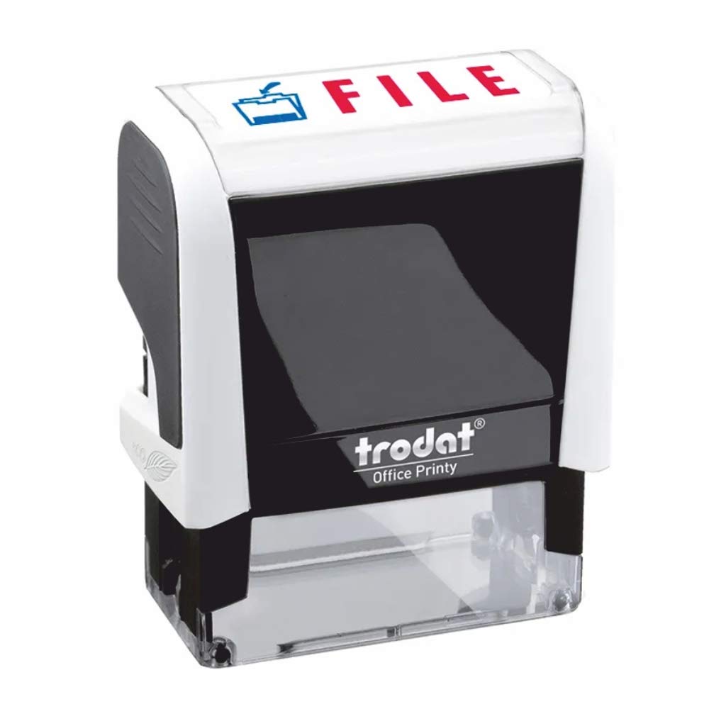Trodat Stamp 4912 Office Printy with English Text FILE – Self Inking, Red and Blue Ink, 18 x 46 mm