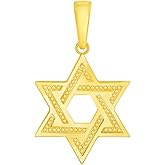 Jewelry America 14k Yellow Gold Textured Shield of David Hebrew Star Pendant