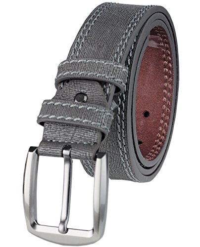 Eurosport Men's Textures Bonded Leather Stitched Edge Cut-To-Fit Belt with Square Buckle, Grey, Large