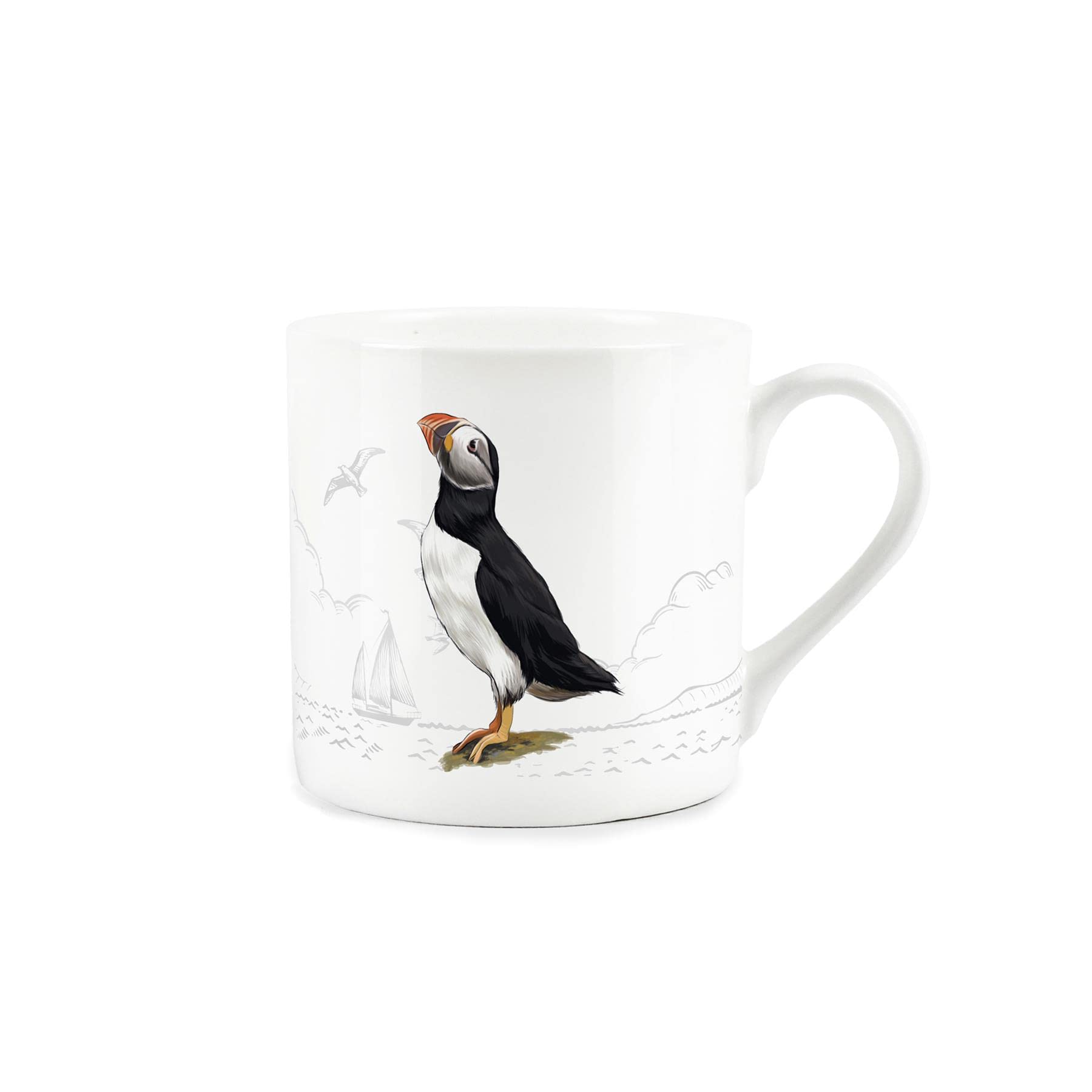 Purely Home Coastal Animals Puffins Seaside Themed Mug - Fine Bone China White Coffee/Tea Present Gift
