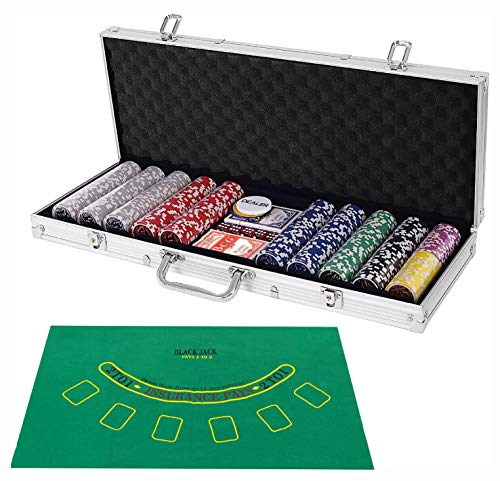 Poker Chip Carrier & Tray, Texas Holdem Cards with 500 Jetton and Dice in Aluminum Case, Silver - Thumbnail 5