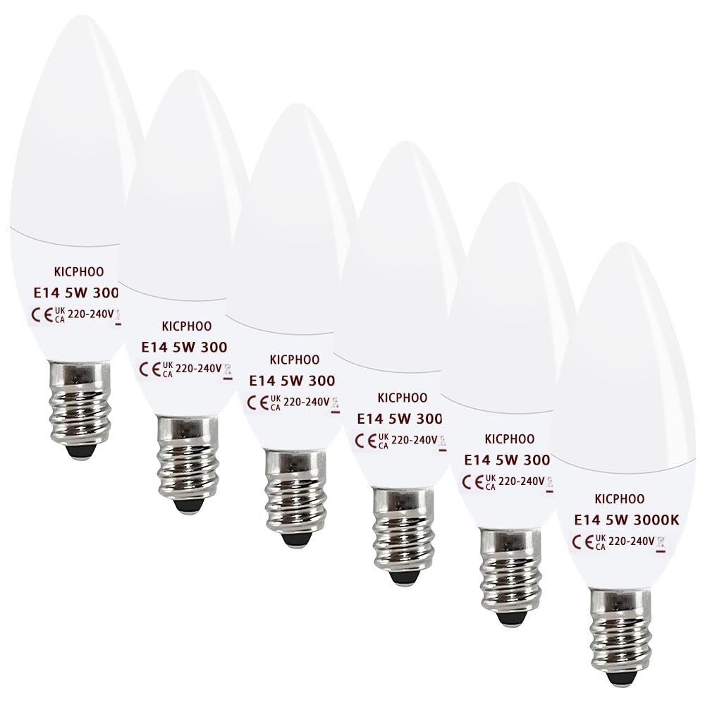 Kicphoo E14 Dimmable Led Candle Bulb,C37 Screw Bulbs,5w Equivalent 40w, Warm White 3000K,Pack of 6