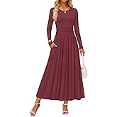 ZESICA Women's Elegant Long Sleeve Maxi Dress 2026 Spring Crewneck Knit High Waist Pleated Flowy A Line Casual Party Dresses