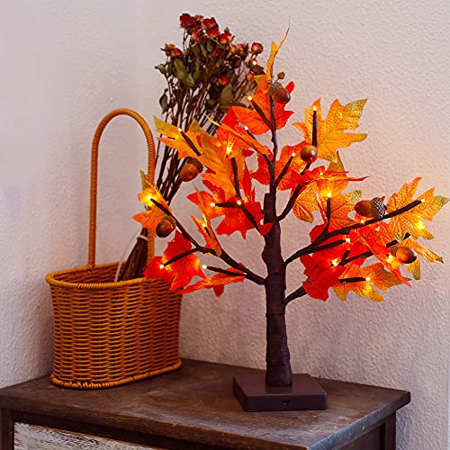 WATERGLIDE Tabletop Lighted Maple Tree, 24 LED Thanksgiving Decorations