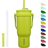 BJPKPK 40 OZ Insulated Travel Tumbler with Handle and Straw, Stainless Steel Water Bottle, Double Wall Vacuum Insulated Mug, for Work, Car, Travel, Bright Green