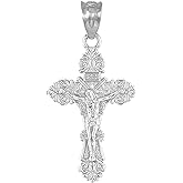 Religious Jewelry by FDJ .925 Sterling Silver 1" Floral INRI Crucifix Pendant Charm