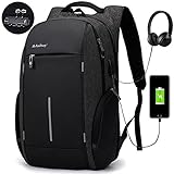 Laptop Backpack Rucksack Asltoy 17.3 inch Notebook Business Backpack Large Capacity TSA Lock Anti Theft Water Resistant USB Charging Port Headphone interface Travel bag College Bag School Bookbag (Bk)