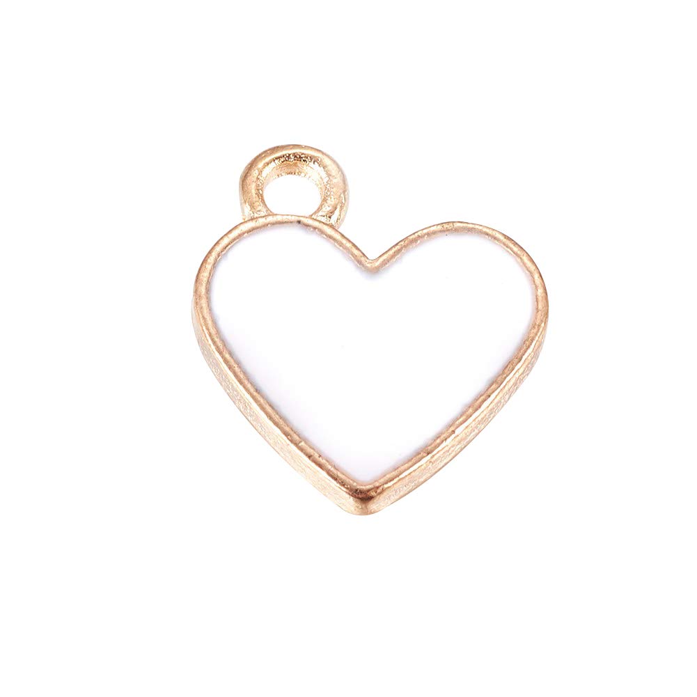 CHGCRAFT 100pcs Heart Charms Lovely Heart Enamel Pendants Light Gold Alloy Pendants for Women Necklace Bracelets Jewelry Making DIY Crafts 1.6mm hole, White