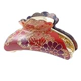 uxcell® Tinsel Detail Gold Tone Purple Red Plastic Hair Claw Clamp for Ladies