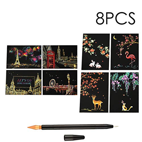IFfree DIY Night View Scratchboard Scratch Art Paper with Release Pressure to Release Pressure (Dream Castle) (Building and Animal) - Thumbnail 5