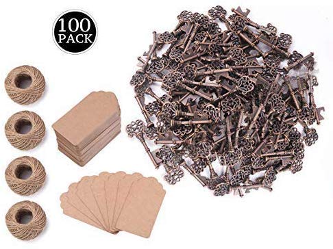 Woaiwo-q Key Bottle Opener, Wedding Favors Party Favors with Card Tag and Twine-3.14 Inches (100 pcs Copper)