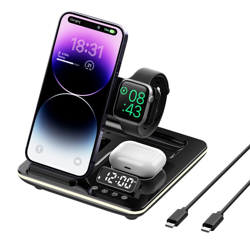 Photo 1 of GEEK FULLY 5 in-1 Wireless Charger Phone Charging Station Automatic Lifting Charging Stand Dock Fast Travel Charger for Multiple Devices Adapt with Phone, iWatch Series, AirPods 3/2