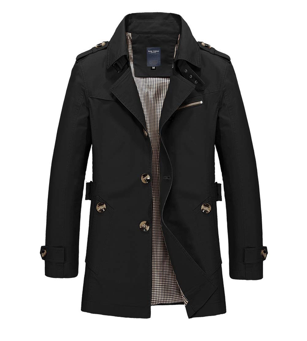Men's Slim Notched Collar Single Breasted Cotton Jacket Office Trench Coat