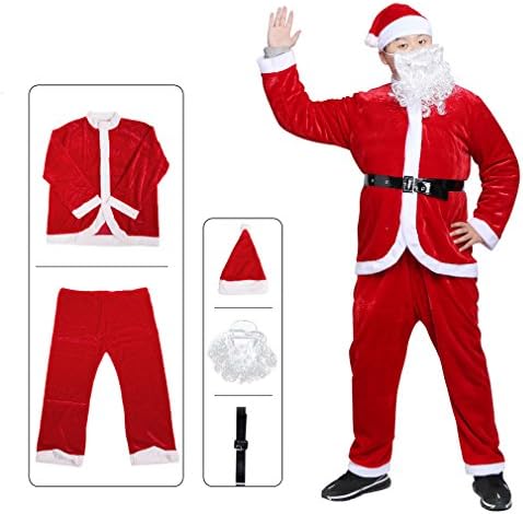 Gelma Santa Claus Costume Suit For Adult Men Christmas Party Flannel Velvet Red