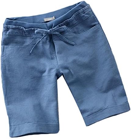 Maaax Womens Elastic Waist Drawstring Cuffed Knee Length Shorts Denim Blue XL
