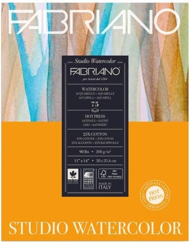 Fabriano Studio Watercolor Paper 90 lb. Hot Press 75-Sheet Pad 11x14 by Fabriano Studio