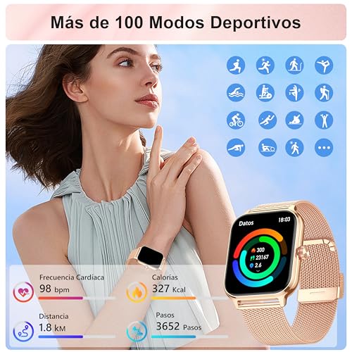 LODIMEKE Women's Smart Watch with Calls and AI Assistant, Whatsapp Notifications, 1.95 Inch Smartwatch with Blood Pressure Monitor/SpO2/Heart Rate Monitor/Sleep, 2 Straps Bracelet Gift iOS Android