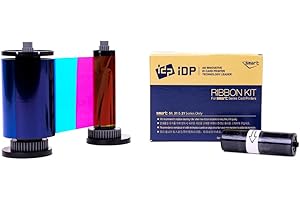 IDP Genuine SMART-31 and SMART-51 Series Card Printer Ribbon - YMCKO Color, Resin Black & Overlay Panel Ribbon w Cleaning Rol