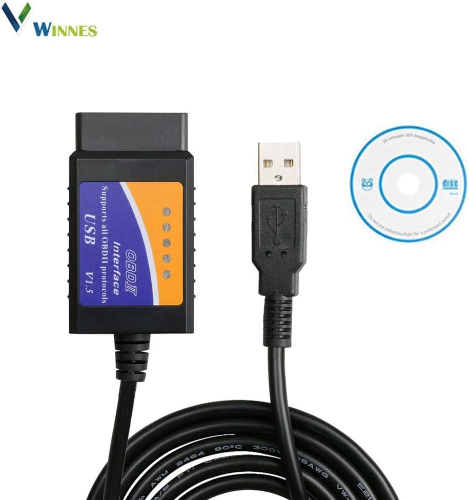Winnes USB OBD2 Diagnostic Car Scanner Cable, USB V1.5 OBDII Diagnostic Car Auto Scanner Tool Cable Scan for Check Engine Light