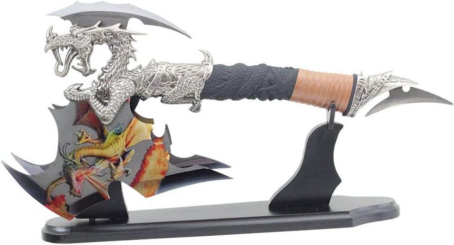 Collectableitemestore Fantasy Dragon Axe Dragon Axe with Wooden Display Stand