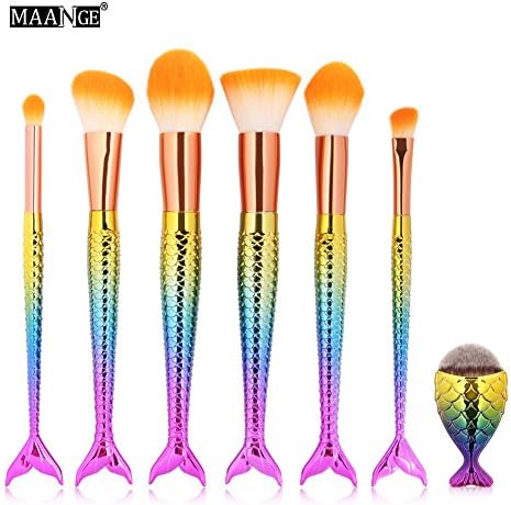 ITITI 7Pcs Mermaid colorful Rainbow Makeup Brushes Set With Fantasy Pink Blue Fish Makeup Brush Beauty Powder Foundation Contour Brushes