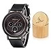 Mens Womens Simple Luxury Sport Wooden Watches Stainless Steel Wood Date & Chronograph Watch（Black）