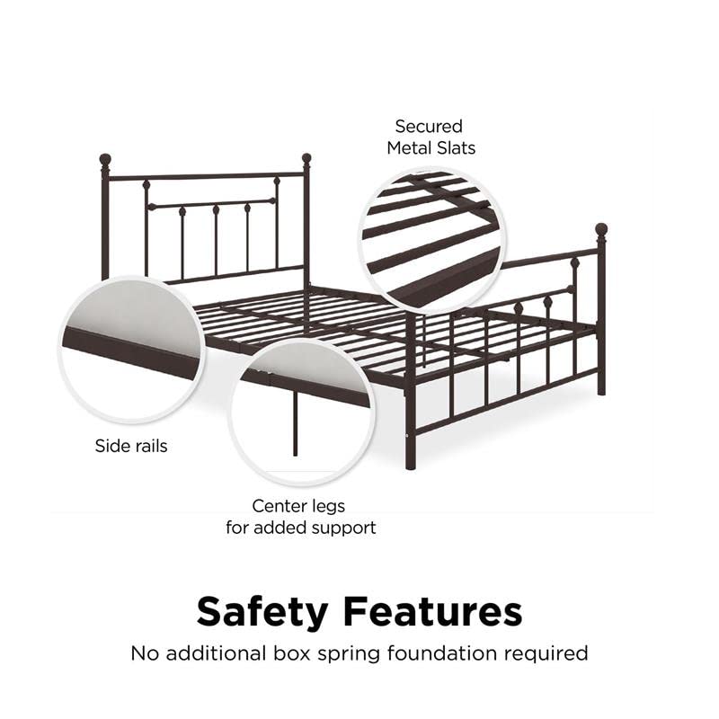 DHP Manila Metal Bed with Round Finial Post Headboard and Footboard