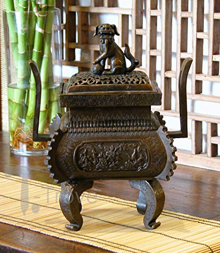 T-Trove Bronze Retangular Fu Dog Incense Burner