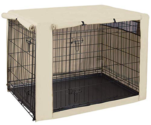 Dog Crate Cover for Wire Crates, Cage, Heavy Duty Waterproof Windproof Pet Kennel Cover Indoor Outdoor Protection - Cover only - Beige - S