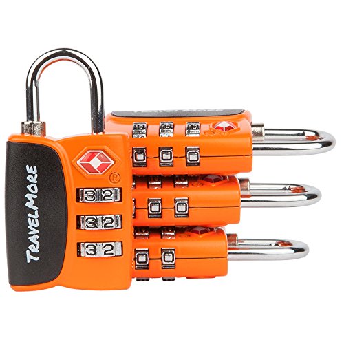 4 Pack Open Alert Indicator TSA Approved 3 Digit Luggage Locks for Travel, Suitcase & Baggage (Orange)