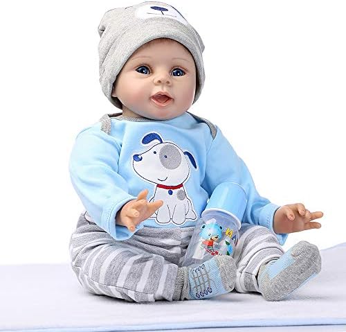 littlegrasseu 22" Real Life Baby Dolls Newborn Boy Vinyl Silicone Full Body Real Touch Lifelike Reborn Toddler Xmas Gift