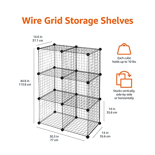 Amazon Basics 6Cube Wire Grid Storage Shelves, 14" x 14" Stackable