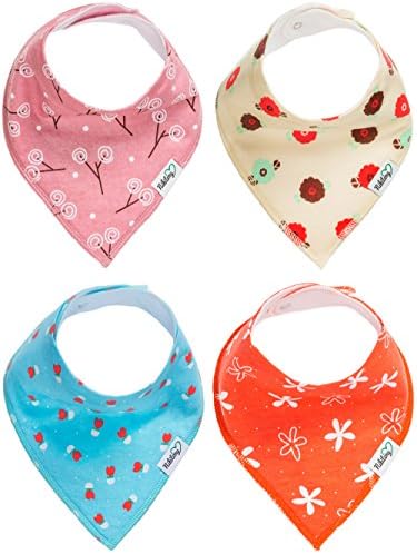 Nikitony Baby Bandana Drool Bibs - Super Soft With Adjustable Snaps - More Absorbent Than Cheap Single Layer Bibs - Cute Girl Baby Shower Gift Set Of Flowers Style - 4 Pack