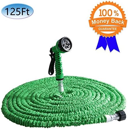 Garden Hose,125ft Expanding Garden Hose Pipe with 7 Function Spray Gun and Garden Tap Connector (Green)