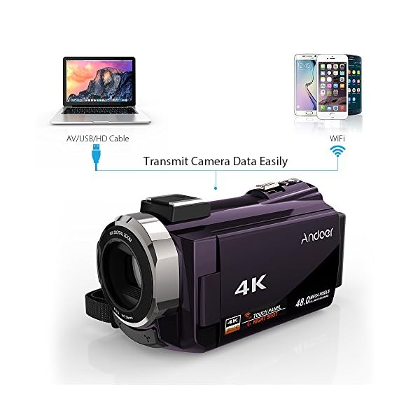 Andoer 4K Camcorder 1080P 48MP WiFi Digitalvideokamera IR Nachtsichtgerät 16X Digitalzoom mit 0.39X Weitwinkel… – Bild 8