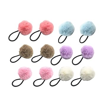 Amazon Com Lurrose 12pcs Elastic Fluffy Ball Hair Tie Ponytail
