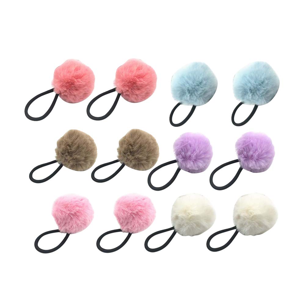 Photo 1 of 12Pcs Pom Ball Hair Ties, Fluffy Poms Ponytail Holders Velvet Elastic Hair Accessories for Women Girl