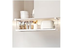 Extendable Under Shelf Organizer, Hanging Under Cabinet Shelf with Clips, Metal Under-shelf Storage Basket for Pantry, Laundr